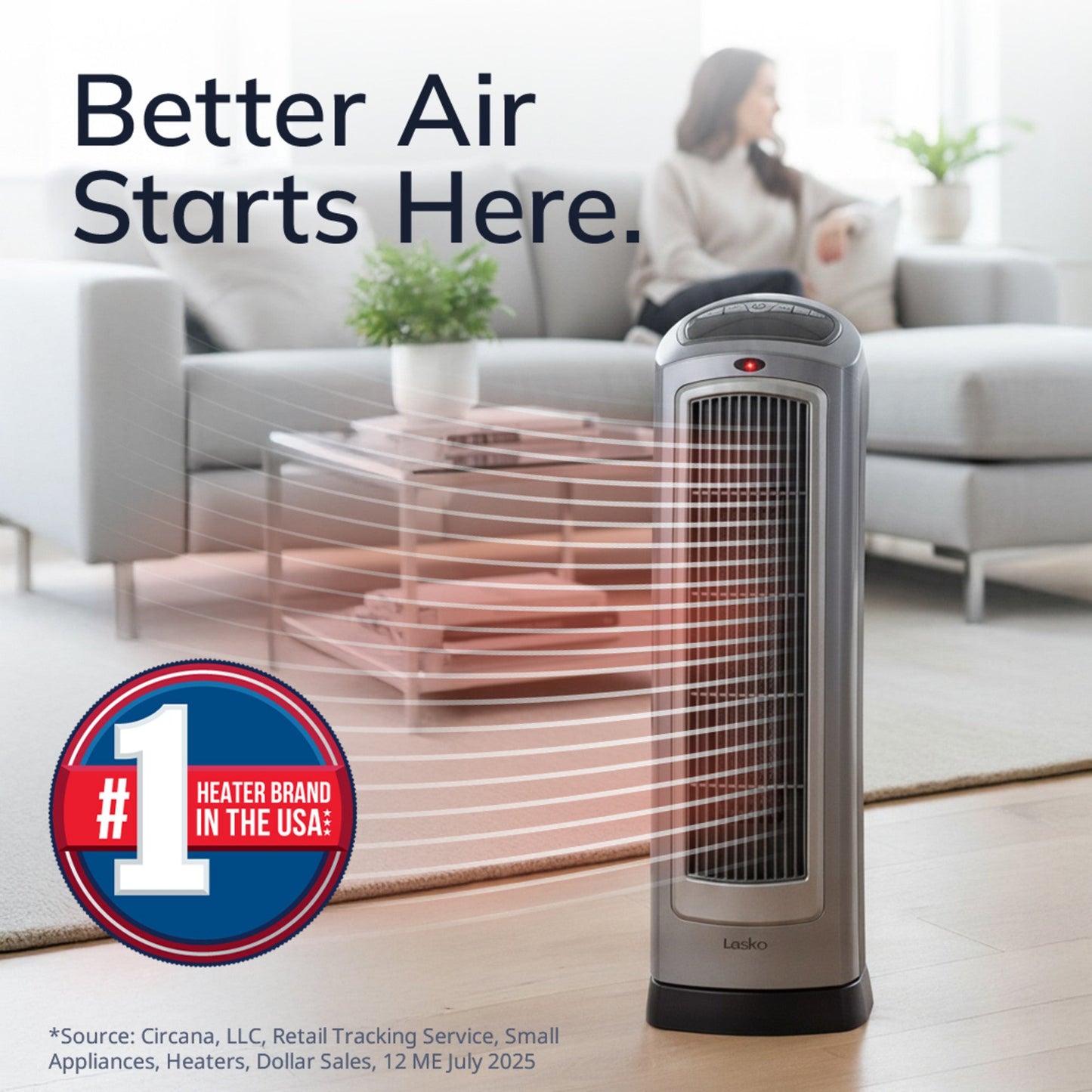 Lasko 1500W Digital Ceramic Space Heater with Remote, 755320, Silver