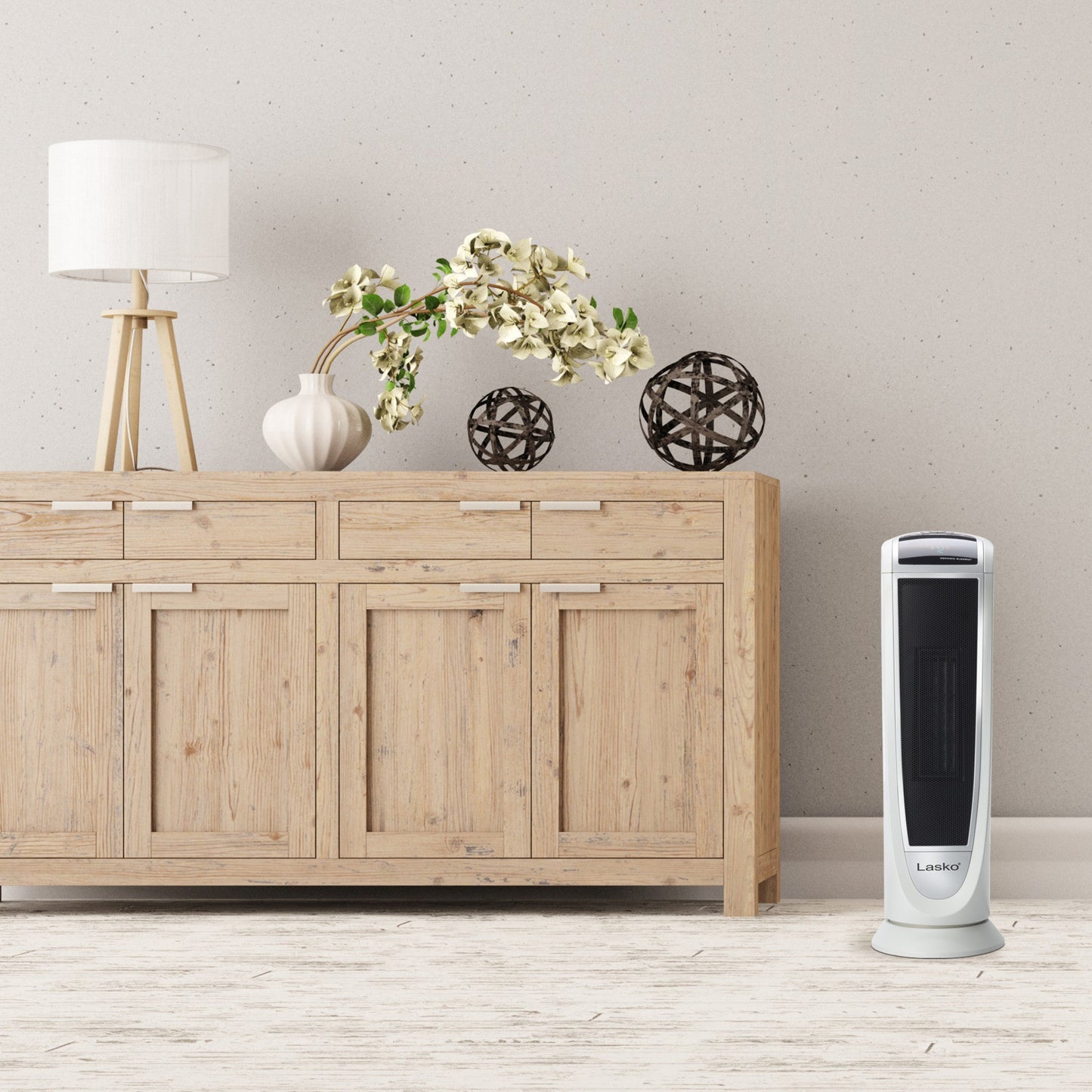 Lasko 1500W Digital Ceramic Tower Space Heater with Remote, 5165, White