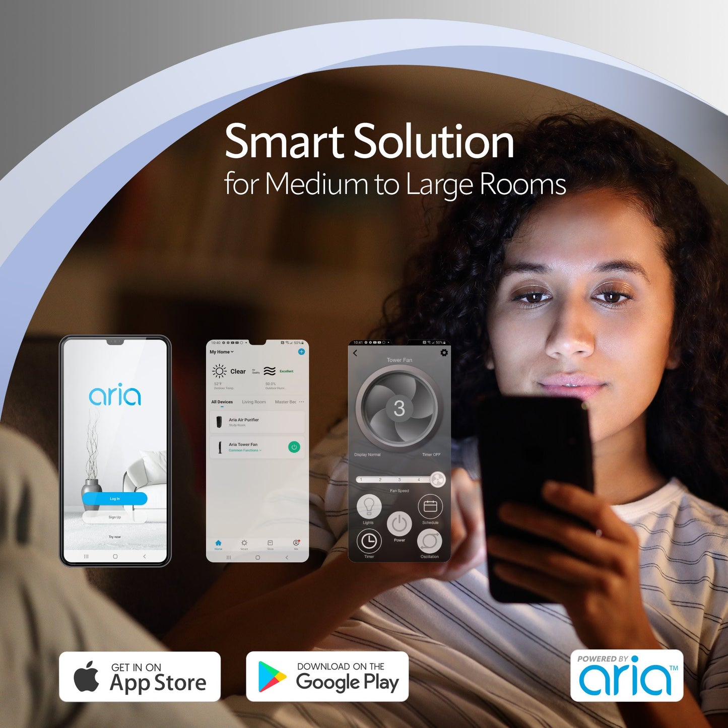 Lasko Aria? T40735 40" 5-Speed WiFi Smart Tower Fan with Dark Mode, White