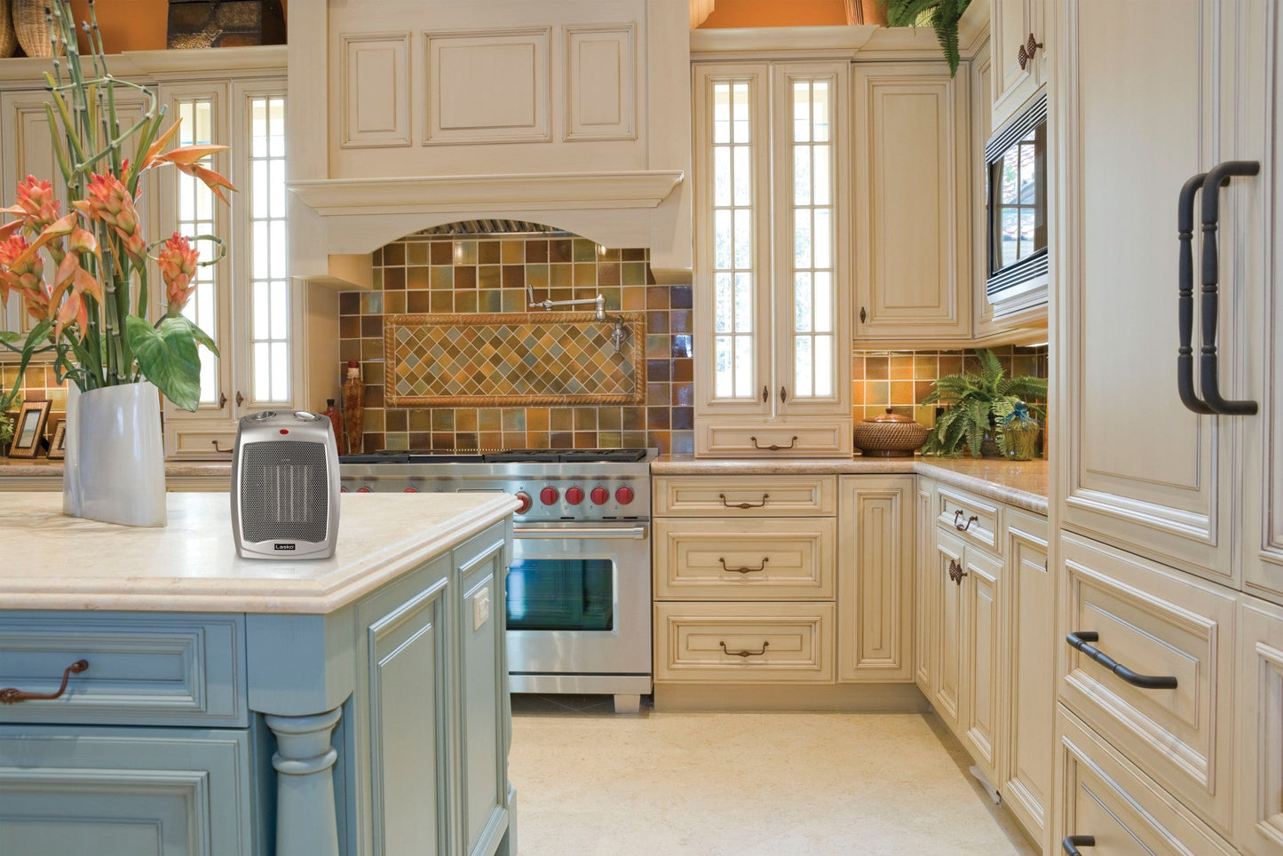 Lasko 1500W Electric Ceramic Space Heater with Adjustable Thermostat, 754200, Silver