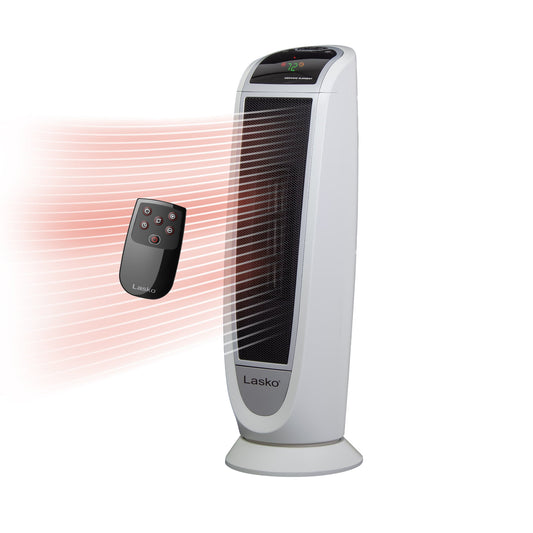 Lasko 1500W Digital Ceramic Tower Space Heater with Remote, 5165, White