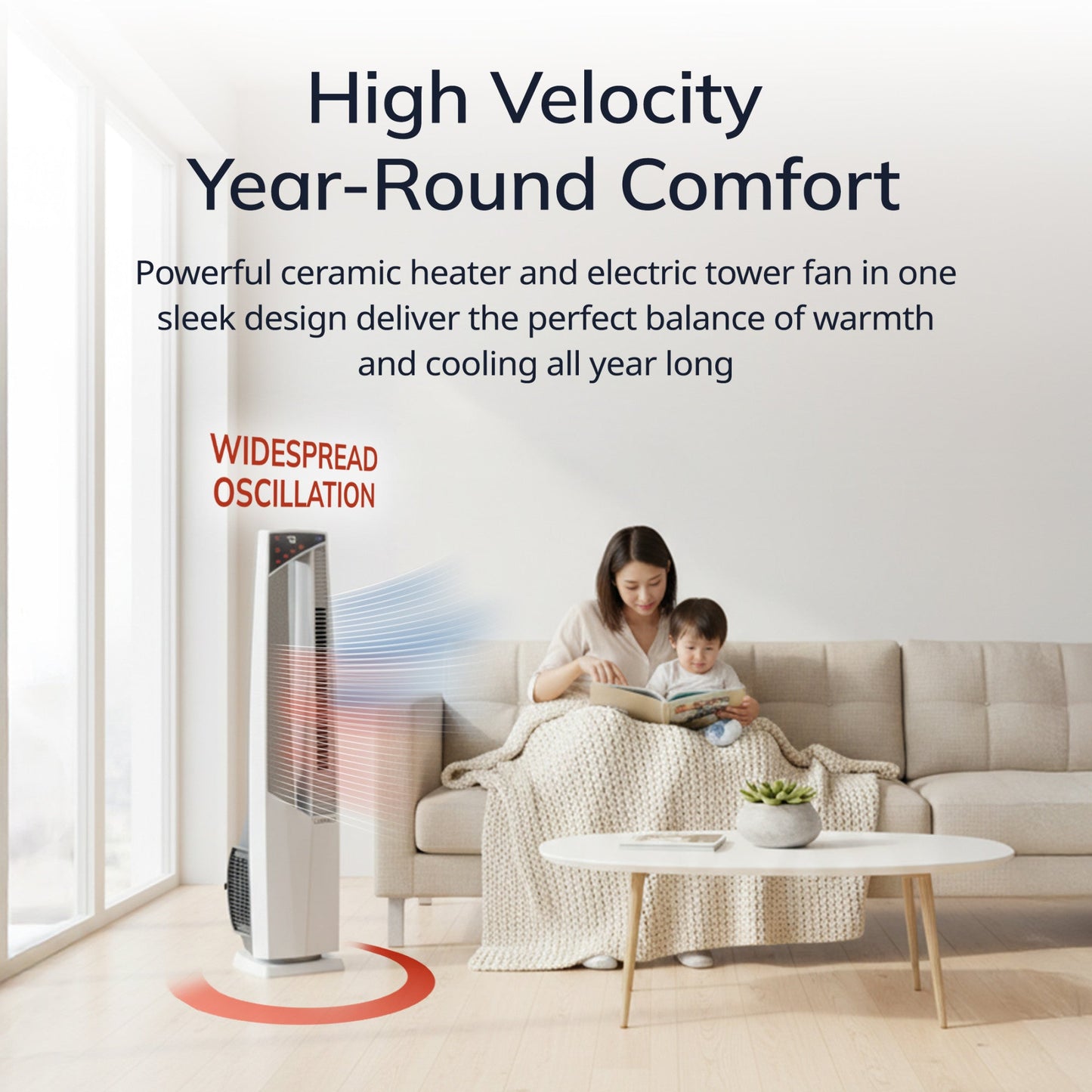 Lasko All Season High Velocity Hybrid Tower Fan and Space Heater in One with Remote Control, FHV820, White