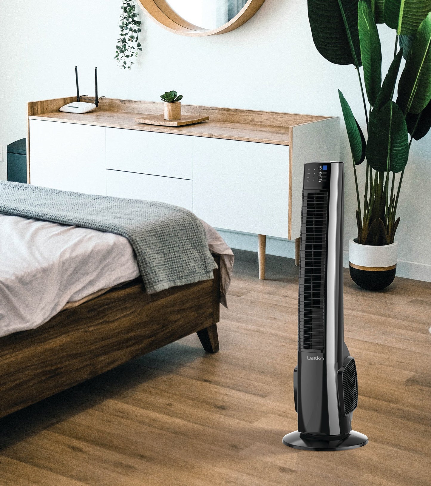 Lasko 38" Hybrid Tower Fan with Remote Control, T38415, Black/Silver