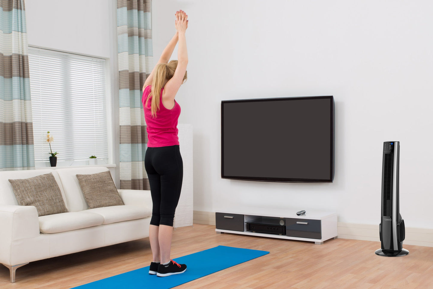 Lasko 38" Hybrid Tower Fan with Remote Control, T38415, Black/Silver