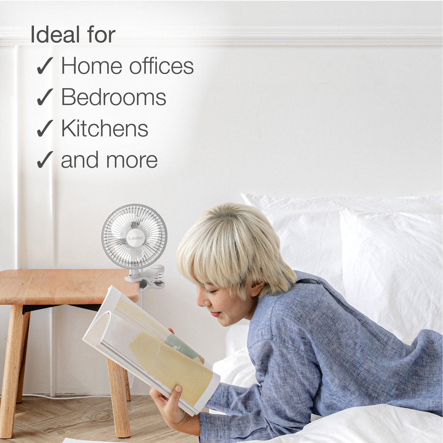 Lasko 6" Clip Fan with 2 Quiet Speeds, 2004W, White