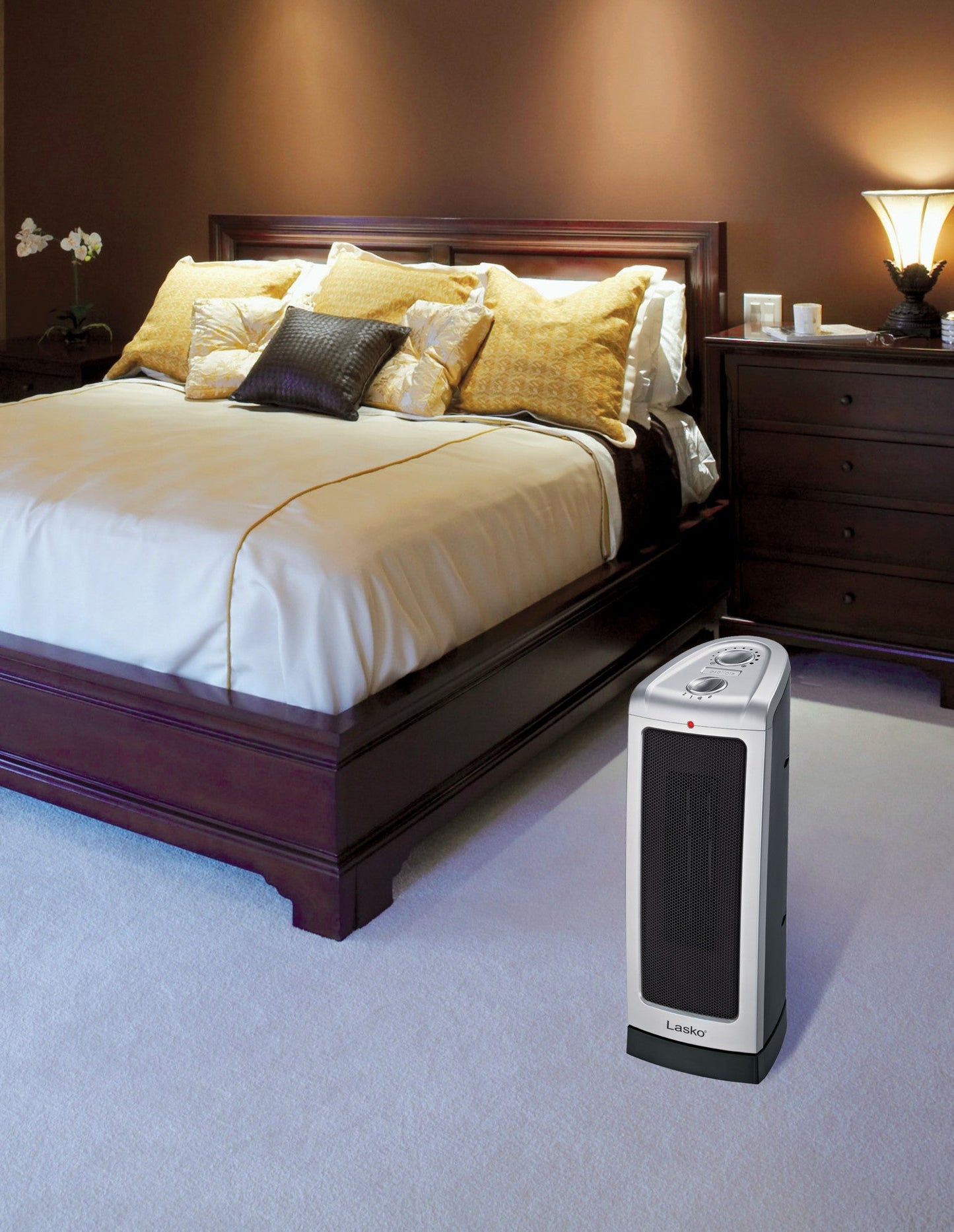 Lasko 1500W Electric Oscillating Ceramic Tower Space Heater with Thermostat, 5307, Silver