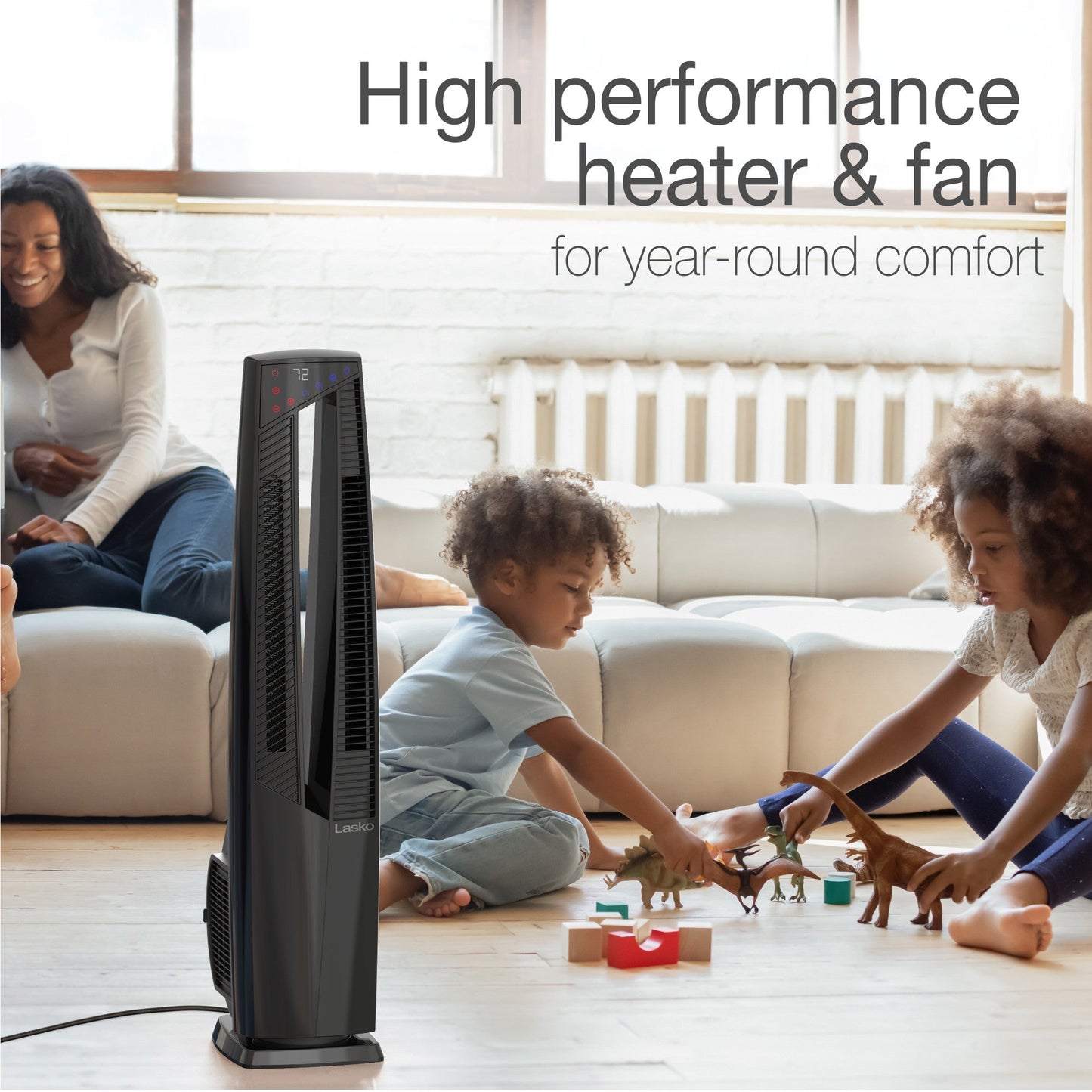 Lasko 1500W Electric Oscillating All Season Tower Fan and Space Heater with Remote, FHV801, Black