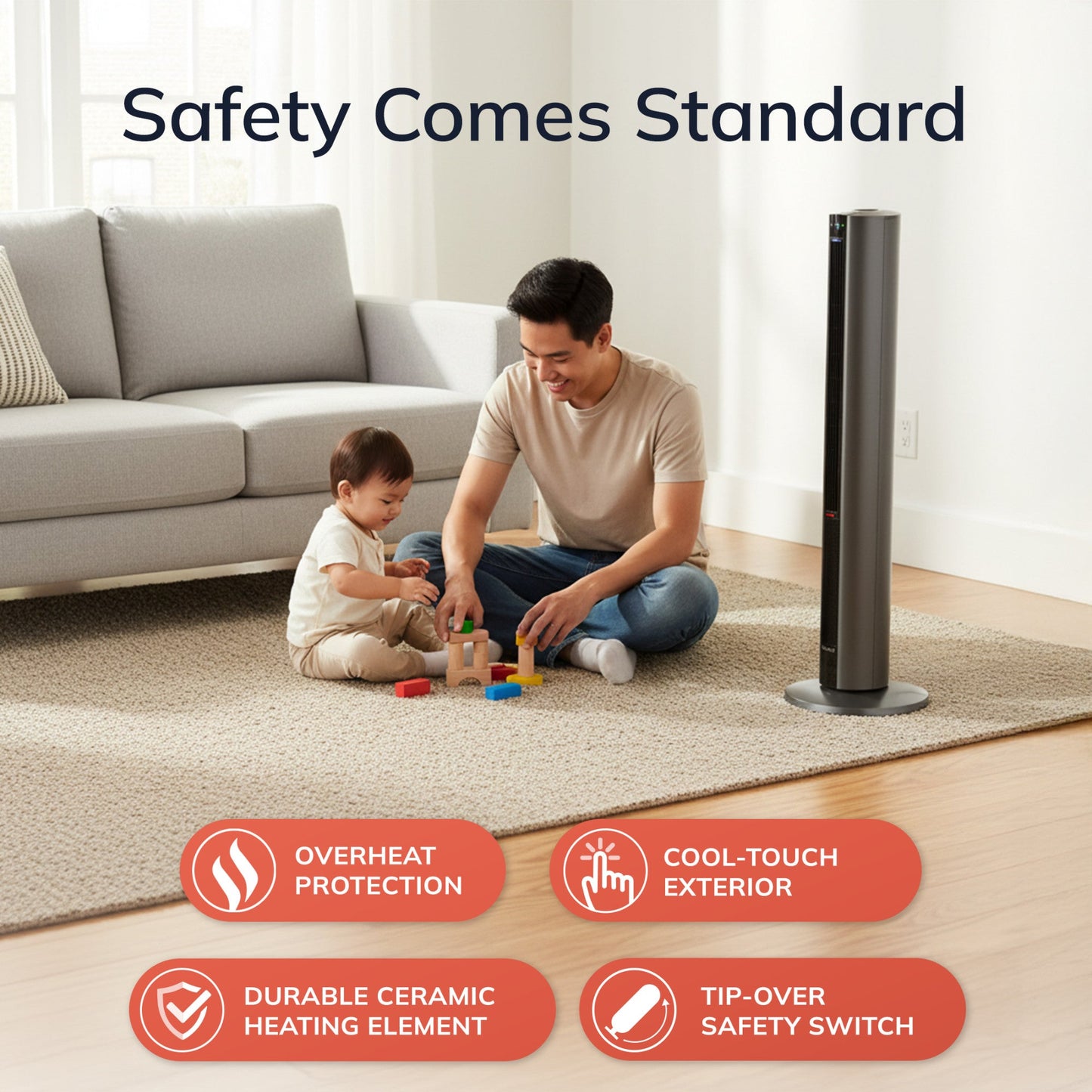 Lasko All Season Tower Fan and Space Heater with Remote, FH515, Black