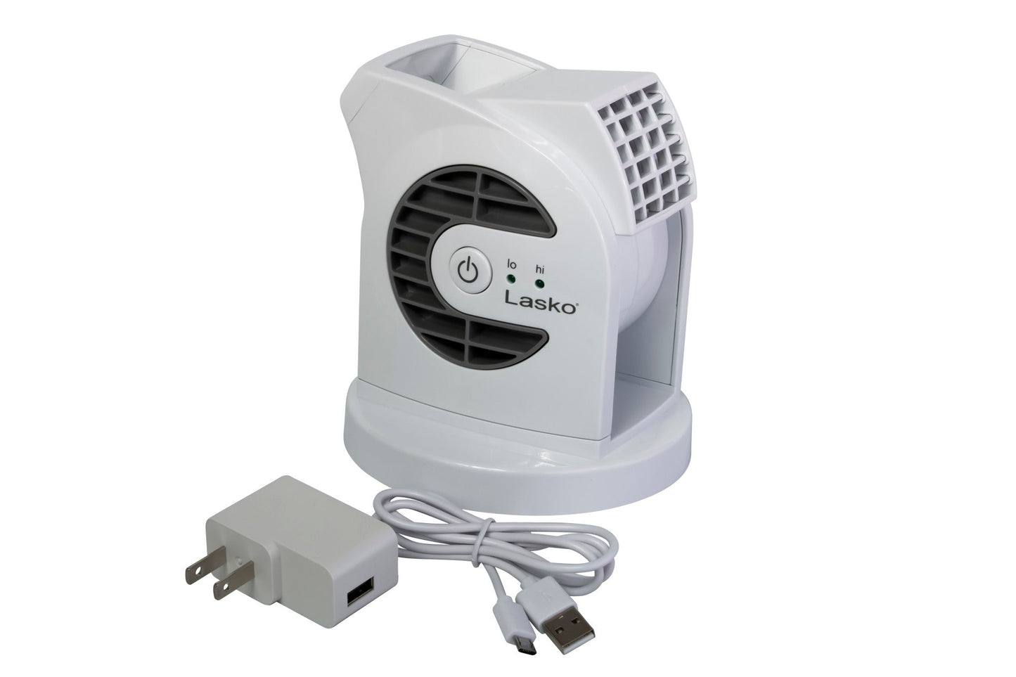 Lasko MyCool Mini USB 2- Speed Desk Fan with USB Cable and AC Adapter, D300, White