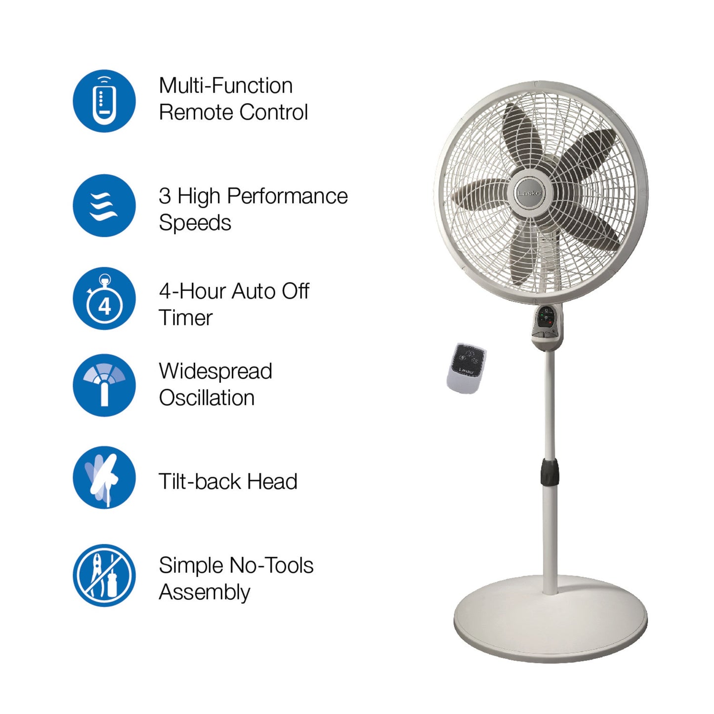 Lasko 18" 3-Speed Elegance & Performance Pedestal Fan with Remote, 1850, White