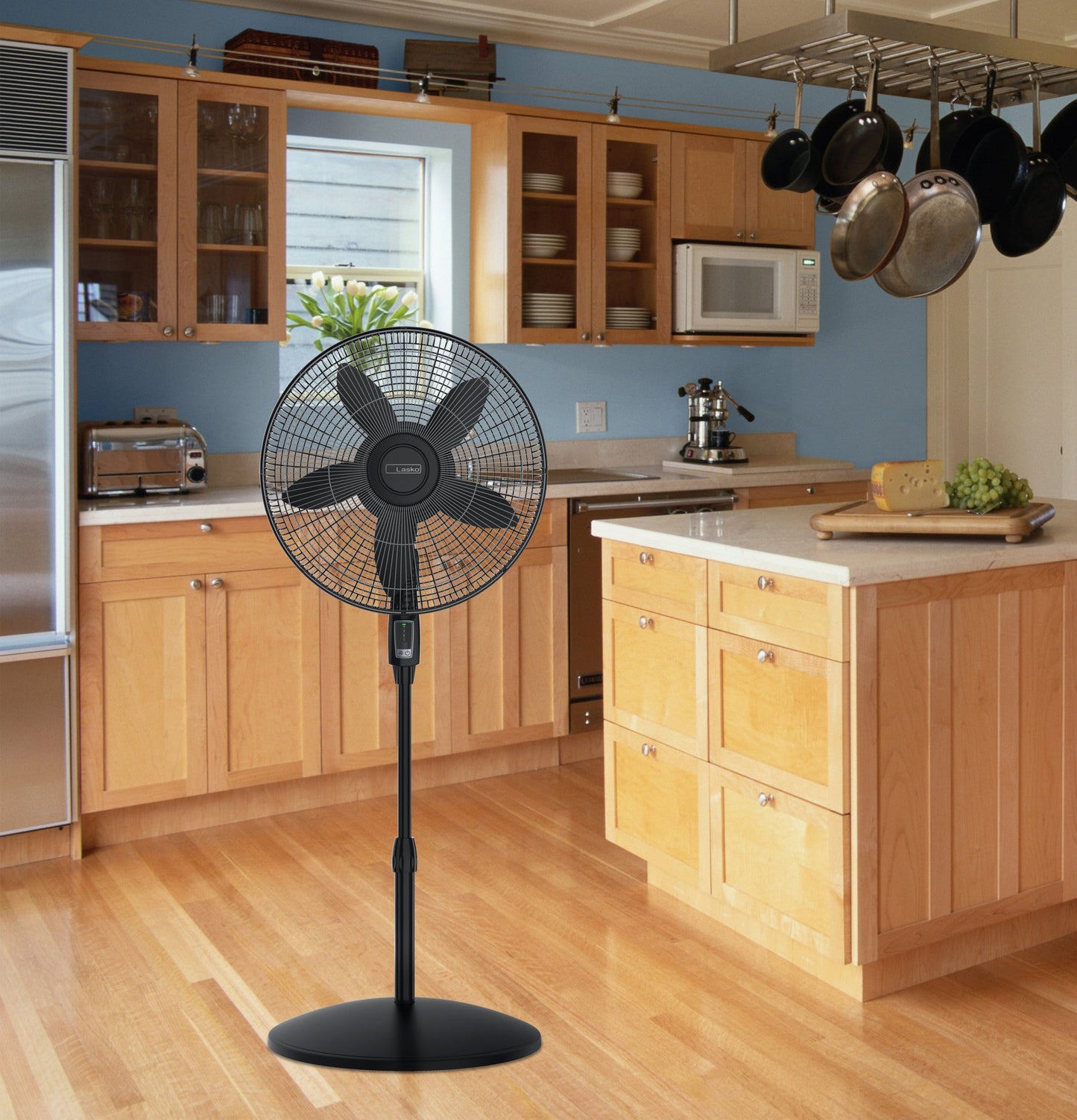 Lasko 18" Oscillating 4-Speed Large Room Pedestal Fan with Remote Control, S18605, Black