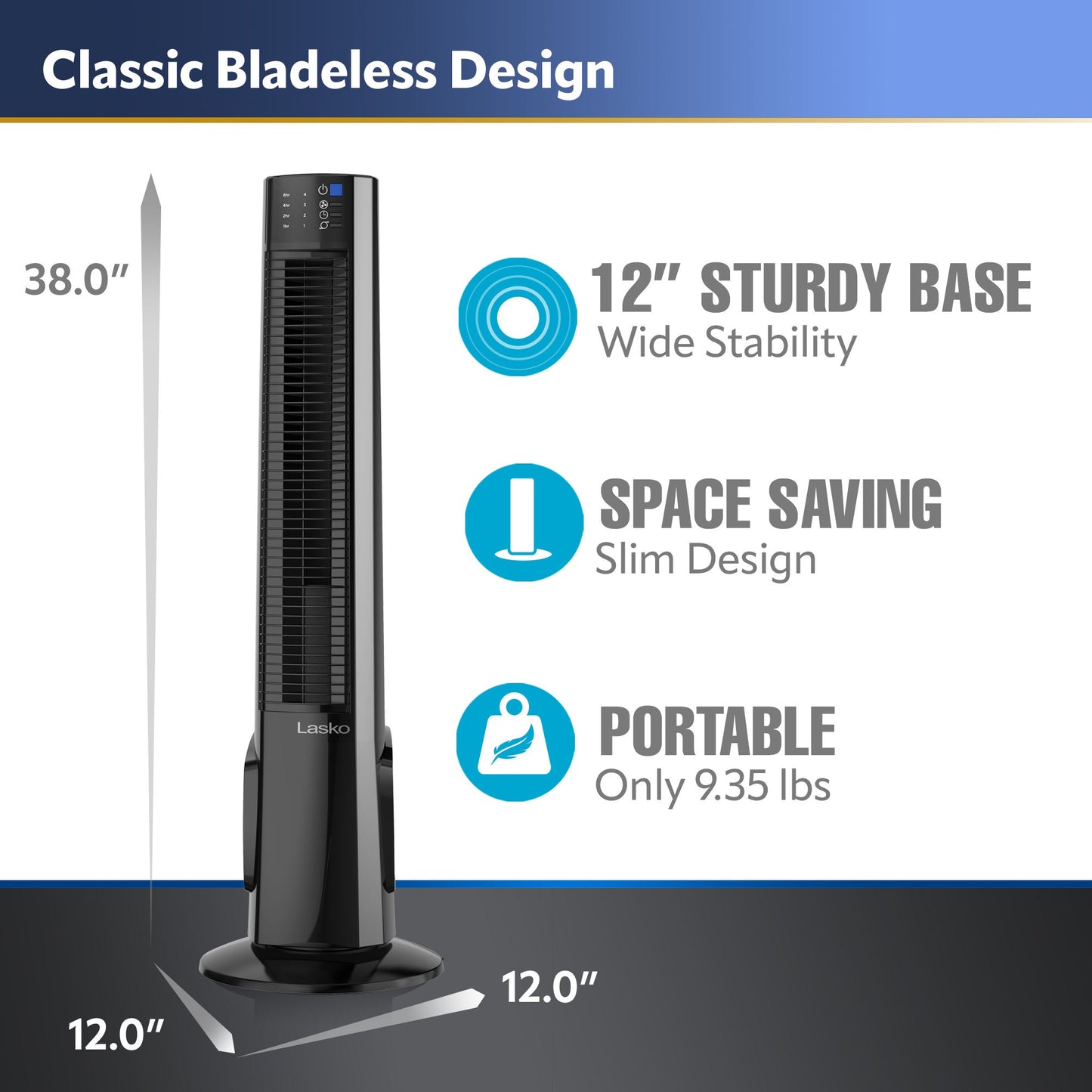 Lasko 38" Hybrid Tower Fan with Remote Control, T38415, Black/Silver