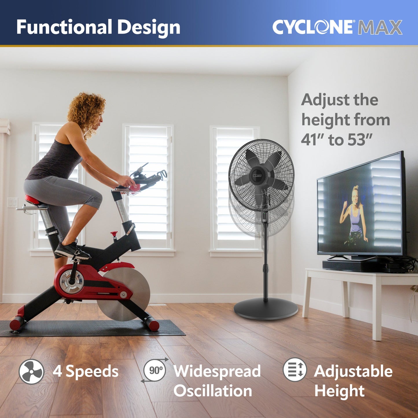 Lasko 18" Oscillating 4-Speed Large Room Pedestal Fan with Remote Control, S18605, Black