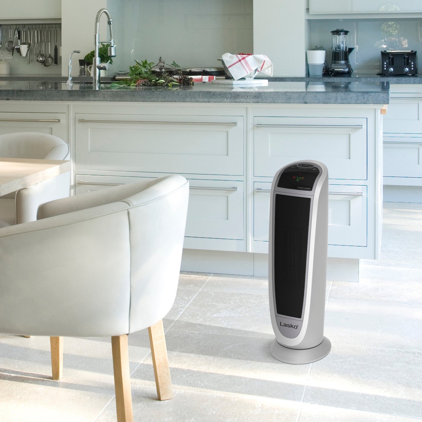 Lasko 1500W Digital Ceramic Tower Space Heater with Remote, 5165, White