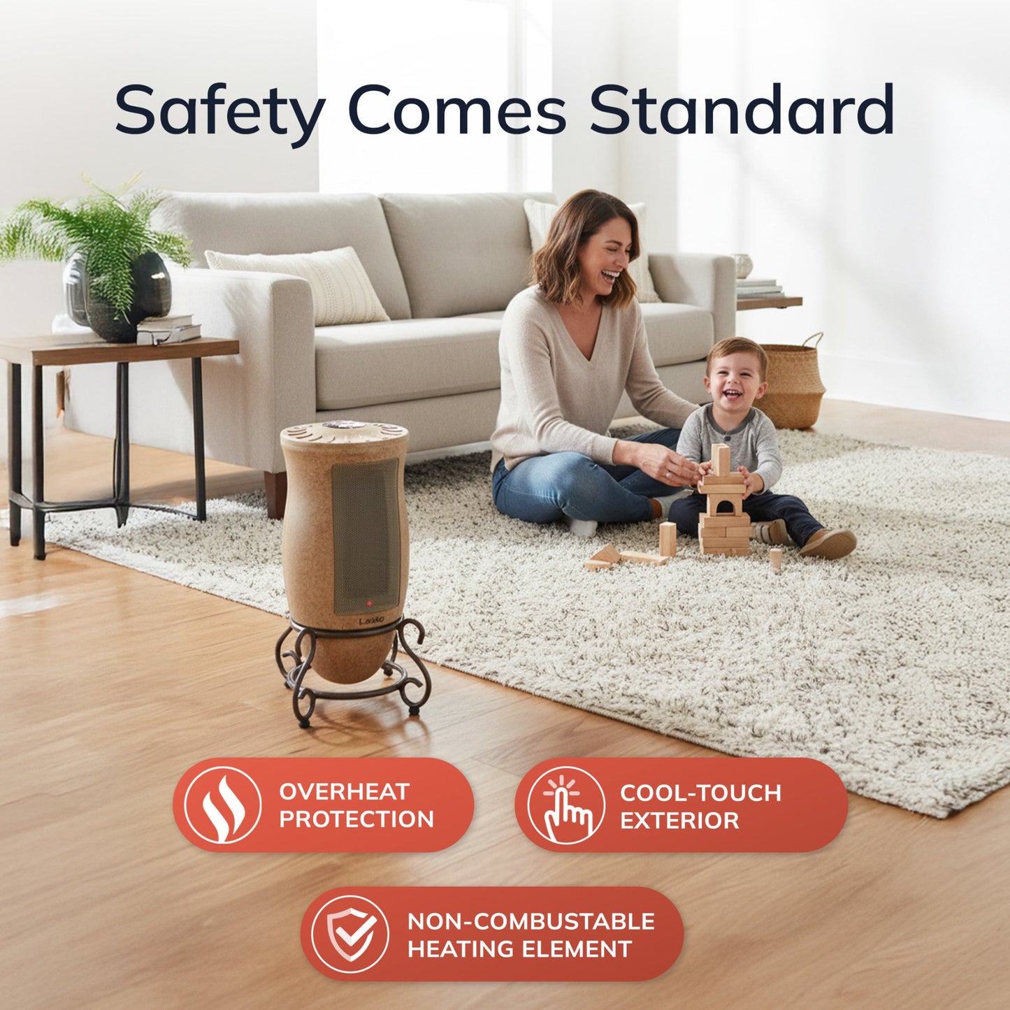 Lasko 1500-Watt Designer Series Oscillating Electric Ceramic Space Heater with Timer and Adjustable Thermostat, Beige, 6405