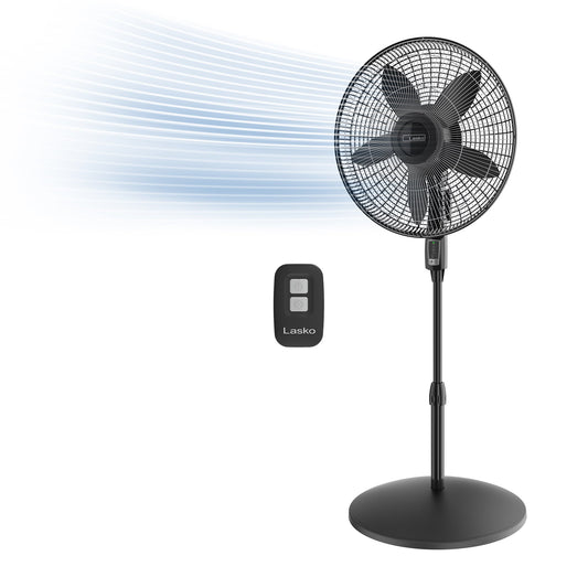 Lasko 18" Oscillating 4-Speed Large Room Pedestal Fan with Remote Control, S18605, Black