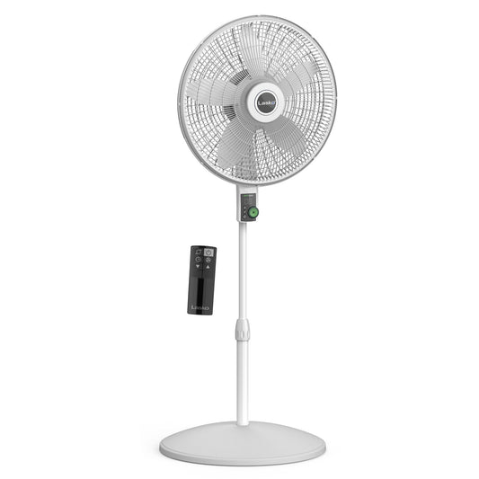 Lasko 18"  12-Speed EcoQuiet DC Motor Pedestal Fan with Remote Control, S18705, White