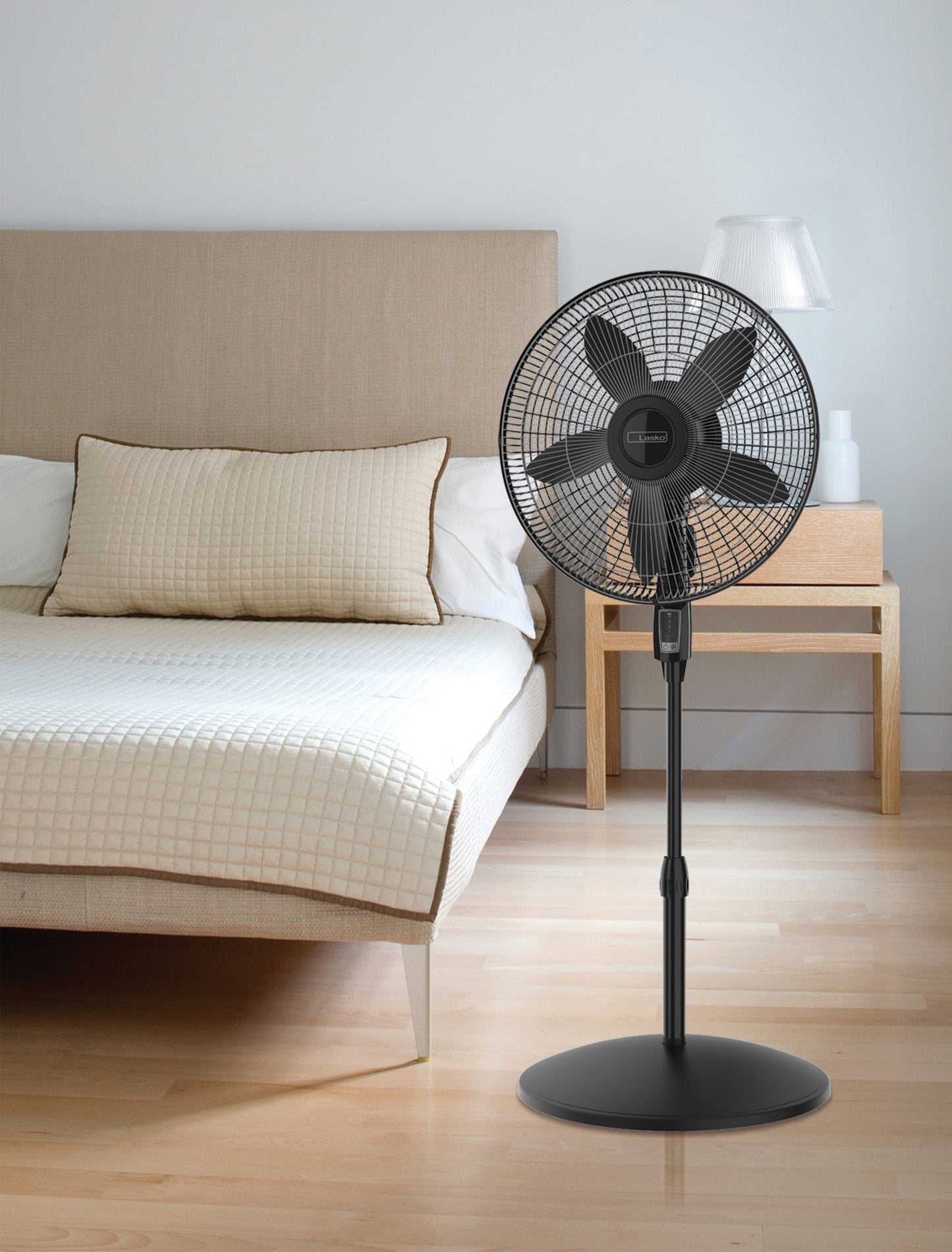 Lasko 18" Oscillating 4-Speed Large Room Pedestal Fan with Remote Control, S18605, Black