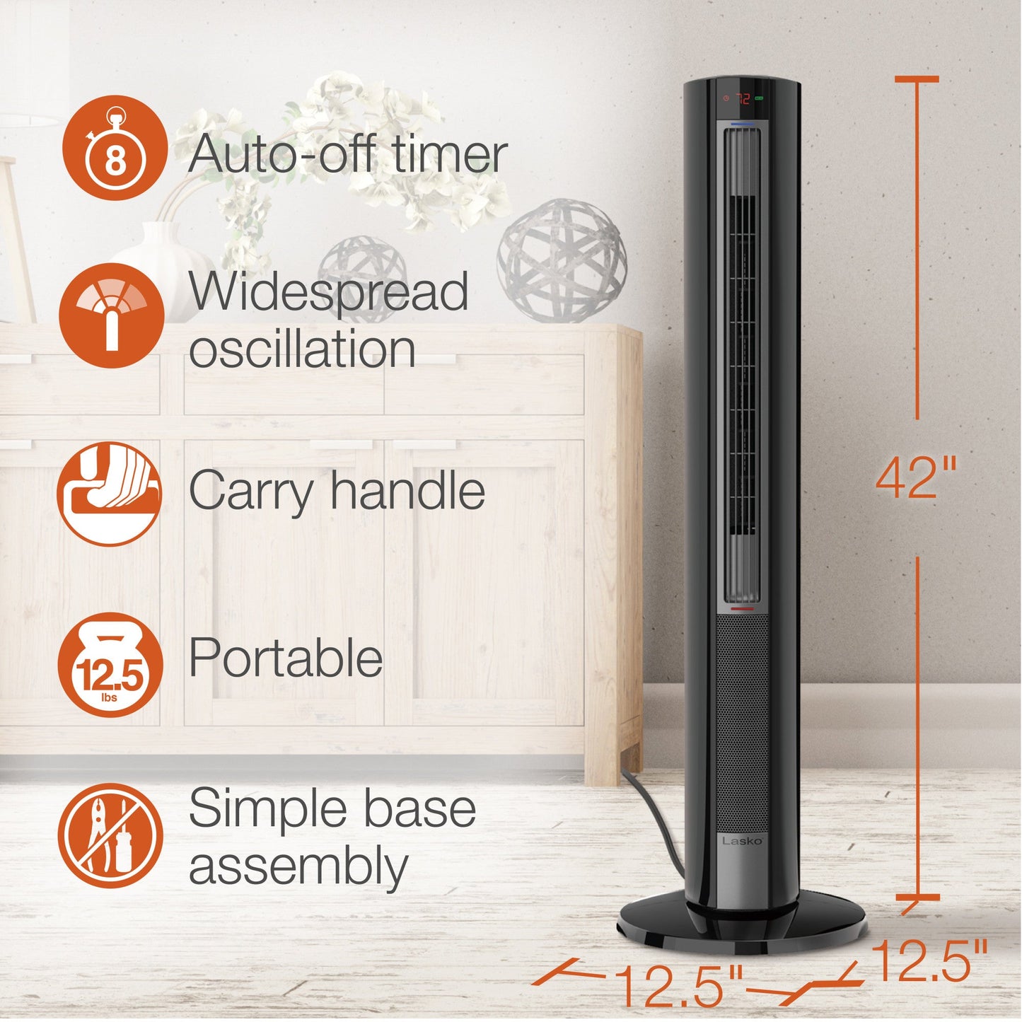 Lasko All Season Comfort Control Tower Fan and Space Heater with Remote Control, FH620, Black