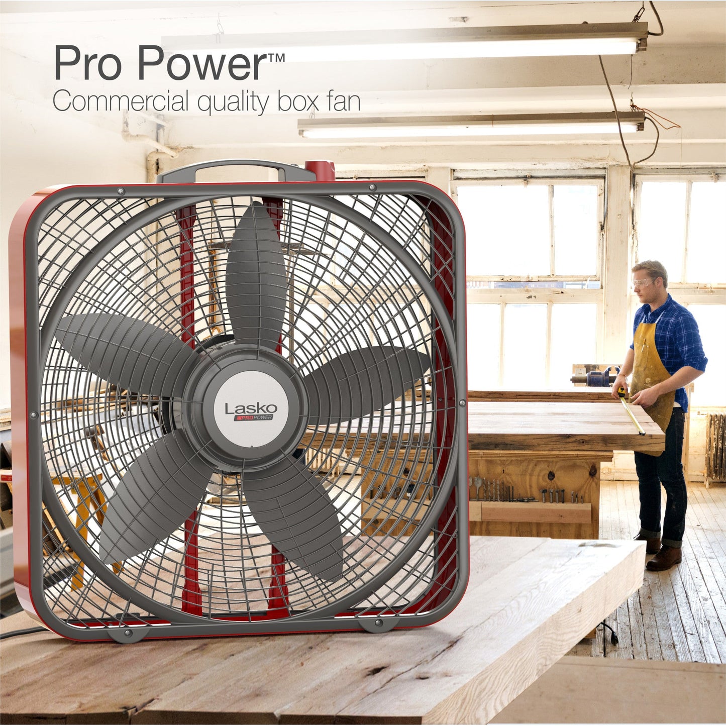 Lasko 20" 3-Speed Pro Power? Industrial Grade Box Fan, B20548, Red