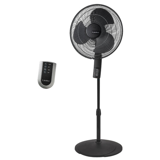 Lasko S16612 16" 4-Speed Oscillating Pedestal Fan with Remote Control: black