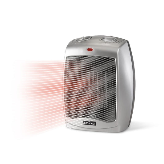 Lasko 1500W Electric Ceramic Space Heater with Adjustable Thermostat, 754200, Silver
