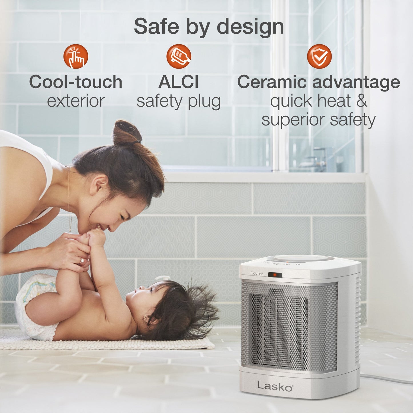 Lasko 1500W Ceramic Bathroom Space Heater with ALCI Safety Plug, CD08210, White