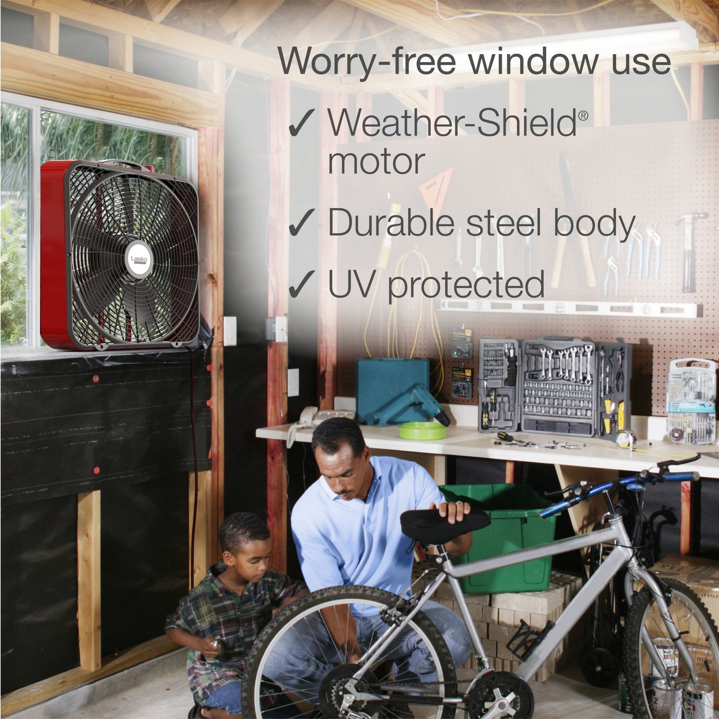 Lasko 20" 3-Speed Pro Power? Industrial Grade Box Fan, B20548, Red