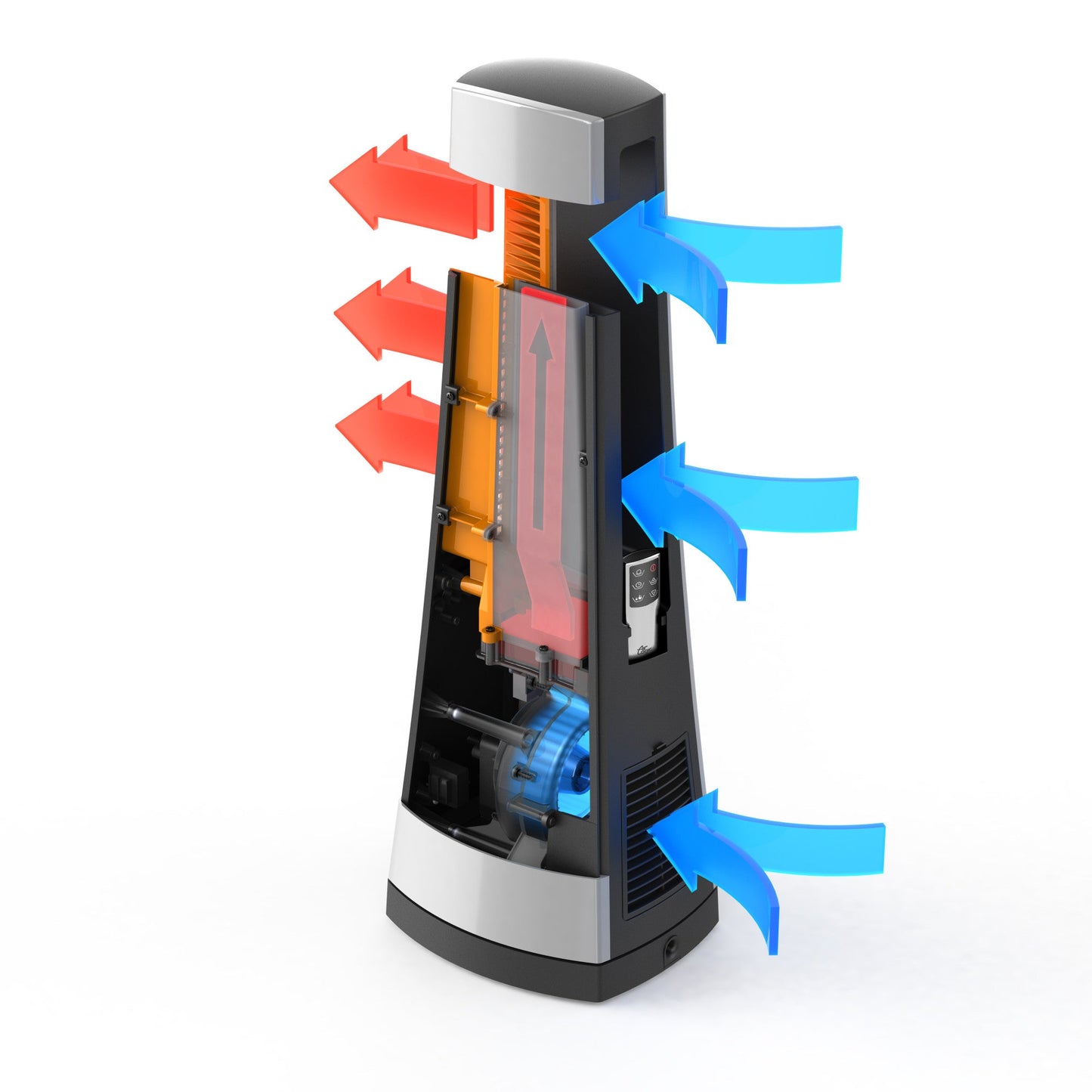 Lasko 1500W Oscillating Bladeless Tower Space Heater with Remote and Timer, AW300, White/Gray